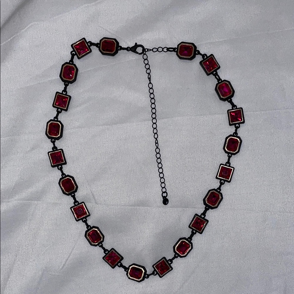 Pink and black rubberized stone statement necklace